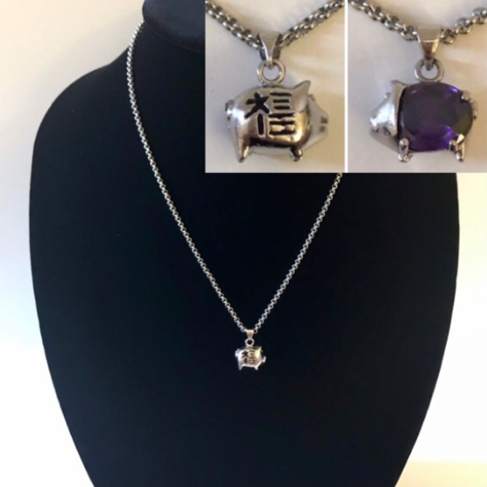 Lucky Pig White Gold Plated Pendant Necklace